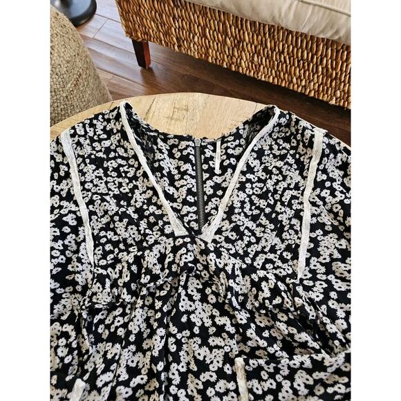 Free People Floral Bell Sleeve Babydoll Dress M Tunic Lace Trim M Festival Boho - Picture 4 of 10